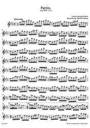 Bach Johann Sebastian Partita c-Moll (original a-Moll) BWV 1013 für Altblockflöte