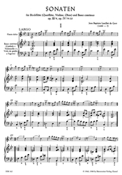 Loeillet Jean Baptiste Sonaten für Blockflöte (Querflöte, Violine, Oboe) und Basso continuo op. III/9,IV/9-10, Heft II