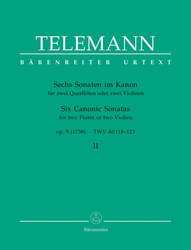 Telemann, Georg Philipp Sechs Sonaten im Kanon für zwei Querflöten oder zwei Violinen op. 5 TWV 40:118-123