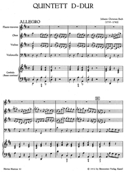 Bach Johann Christian Quintett für Querflöte, Oboe, Violine, Violoncello und obligates Cembalo D-Dur