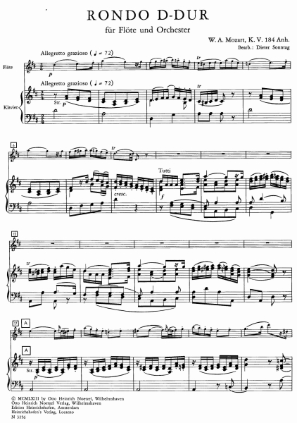 Wolfgang Amadeus Mozart Rondo D-Dur für Flöte und Orchester