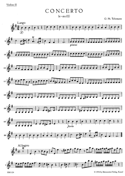 Telemann, G. Philipp Konzert für Altblockflöte, Flöte, Streicher und Basso continuo e-Moll TWV 52:e1