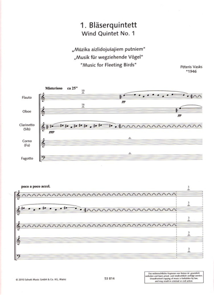 Vasks, Pēteris 1. Bläserquintett
