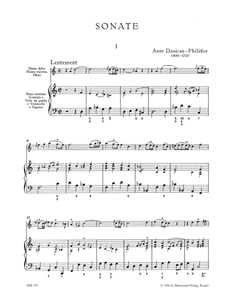Danican-Philidor, Anne Sonate für Altblockflöte (Querflöte, Oboe) und Basso continuo d-Moll