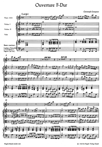 Graupner, Christoph Ouvertüre für Altblockflöte, Streicher und Basso continuo F-Dur
