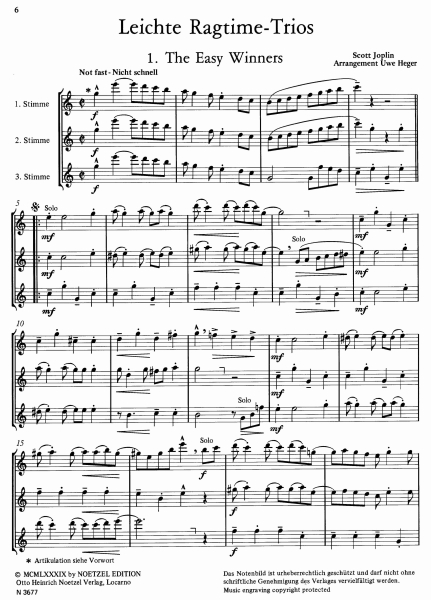 Scott Joplin, Uwe Heger Leichte Ragtime-Trios
