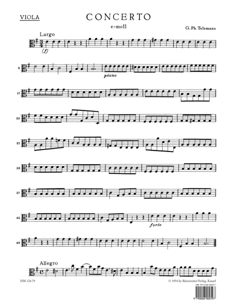 Telemann, G. Philipp Konzert für Altblockflöte, Flöte, Streicher und Basso continuo e-Moll TWV 52:e1