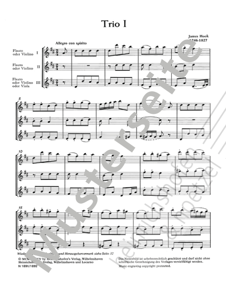 James Hook 6 Trios op. 83, Sonaten I - III, Heft 1