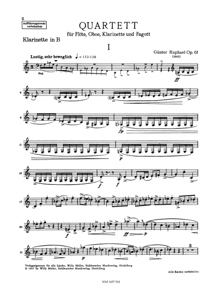 Raphael, Günter Quartett für Flöte, Oboe, Klarinette und Fagott op. 61
