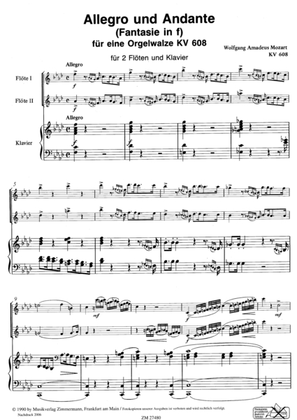 Mozart, Wolfgang Amadeus Allegro und Andante (Fantasie in f)